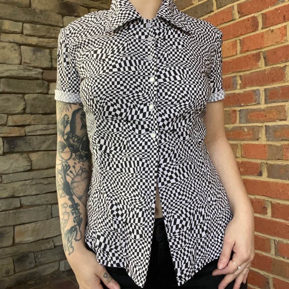 *SOLD*Psychedelic up cycled button down black and white